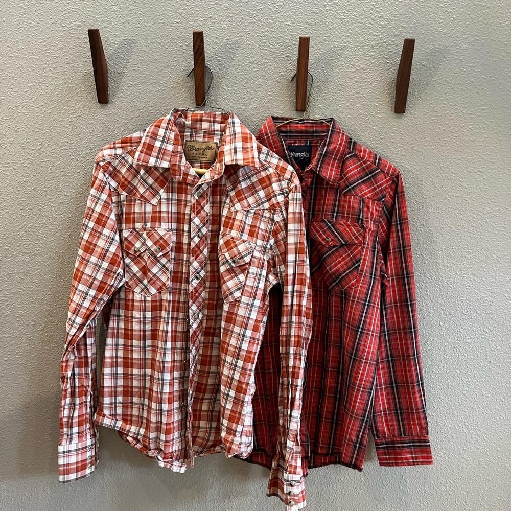Wrangler Red and Orange Plaid Shirts